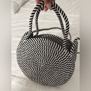 Striped Black and White Round Rope Knit Handbag
